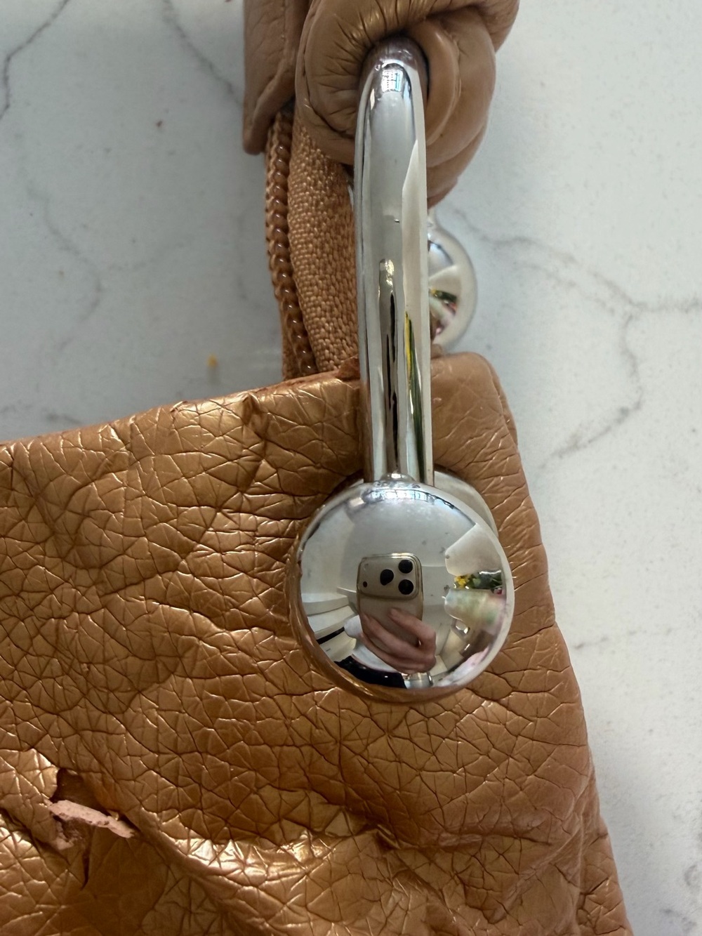 Y2K Prada Shoulder Bag authentic Gold Brown handbag silver coach vintage purse - Picture 7 of 12